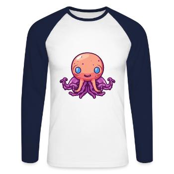 Octopus Cute Cartoon Kawaii Watercolor Animal Pet - Unisex Long Sleeve Baseball T-Shirt - white/navy - Front - Nik (191cm)