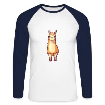 Lama Niedliche Karikatur Kawaii Aquarell Tier Haustier - Unisex Baseballshirt langarm - Weiß/Navy - Vorne - Nik (191cm)