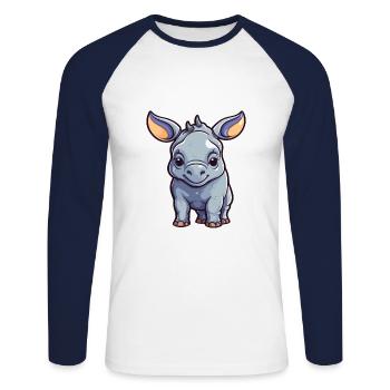 Rhino Cute Cartoon Kawaii Watercolor Animal Pet - Unisex Long Sleeve Baseball T-Shirt - white/navy - Front - Nik (191cm)