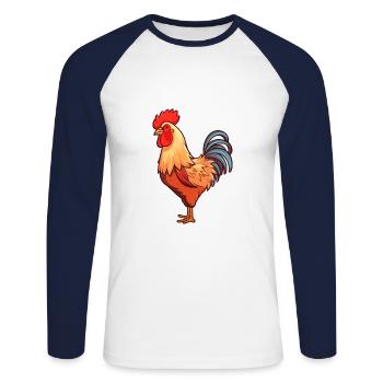 Rooster Cute Cartoon Kawaii Watercolor Animal Pet - Unisex Long Sleeve Baseball T-Shirt - white/navy - Front - Nik (191cm)
