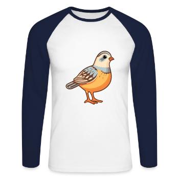 Perdrix mignon dessin animé kawaii aquarelle Animal Pe - T-shirt baseball manches longues Homme - blanc/marine - Devant - Nik (191cm)