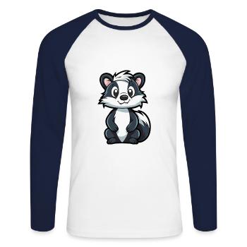 Skunk Mignon Dessin Animé Kawaii Aquarelle Animal De Compagnie - T-shirt baseball manches longues Homme - blanc/marine - Devant - Nik (191cm)