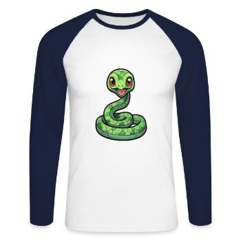Snake Cute Cartoon Kawaii Watercolor Animal Pet - Unisex Long Sleeve Baseball T-Shirt - white/navy - Front - Nik (191cm)