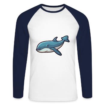 Wal Niedliche Karikatur Kawaii Aquarell Tier Haustier - Unisex Baseballshirt langarm - Weiß/Navy - Vorne - Nik (191cm)