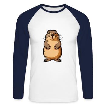 Gopher Cute Cartoon Kawaii Watercolor Animal Pet - Unisex Long Sleeve Baseball T-Shirt - white/navy - Front - Nik (191cm)