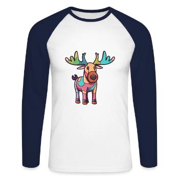 Moose Cute Cartoon Kawaii Watercolor Animal Pet - Unisex Long Sleeve Baseball T-Shirt - white/navy - Front - Nik (191cm)