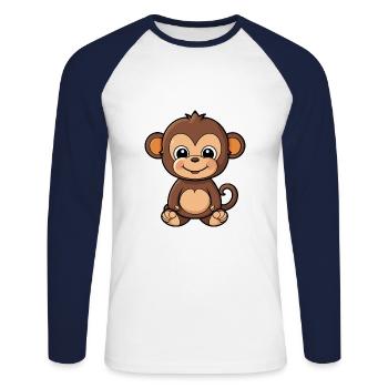 Affe Niedliche Karikatur Kawaii Aquarell Tier Haustier - Unisex Baseballshirt langarm - Weiß/Navy - Vorne - Nik (191cm)