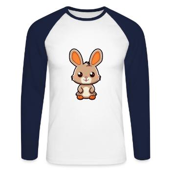 Rabbit Cute Cartoon Kawaii Watercolor Animal Pet - Unisex Long Sleeve Baseball T-Shirt - white/navy - Front - Nik (191cm)