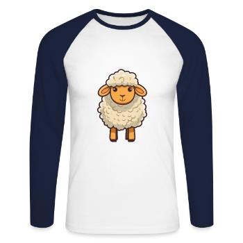 Schaf Niedliche Karikatur Kawaii Aquarell Tier Haustier - Unisex Baseballshirt langarm - Weiß/Navy - Vorne - Nik (191cm)