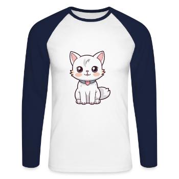 Katze niedliche Karikatur Kawaii Aquarell Tier Haustier - Unisex Baseballshirt langarm - Weiß/Navy - Vorne - Nik (191cm)