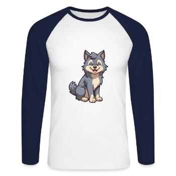 Wolf Niedliche Karikatur Kawaii Aquarell Tier Haustier - Unisex Baseballshirt langarm - Weiß/Navy - Vorne - Nik (191cm)