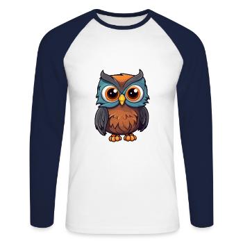 Hibou mignon dessin animé kawaii aquarelle animal de compagnie - T-shirt baseball manches longues Homme - blanc/marine - Devant - Nik (191cm)