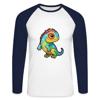 Iguana Cute Cartoon Kawaii Watercolor Animal Pet - Unisex Long Sleeve Baseball T-Shirt - white/navy - Front - Nik (191cm)