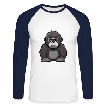 Gorilla Cute Cartoon Kawaii Watercolor Animal Pet - Unisex Long Sleeve Baseball T-Shirt - white/navy - Front - Nik (191cm)