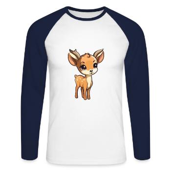 Cerf Mignon Dessin Animé Kawaii Aquarelle Animal De Compagnie - T-shirt baseball manches longues Homme - blanc/marine - Devant - Nik (191cm)