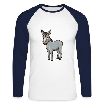 Esel niedliche Karikatur Kawaii Aquarell Tier Haustier - Unisex Baseballshirt langarm - Weiß/Navy - Vorne - Nik (191cm)