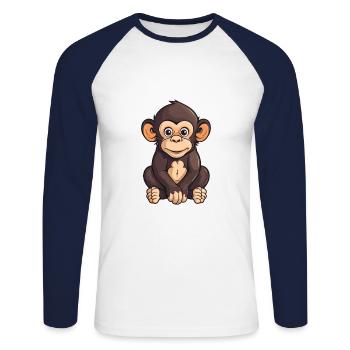 Chimpanzé Mignon Dessin Animé Kawaii Aquarelle Animal P - T-shirt baseball manches longues Homme - blanc/marine - Devant - Nik (191cm)
