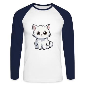 Katze niedliche Karikatur Kawaii Aquarell Tier Haustier - Unisex Baseballshirt langarm - Weiß/Navy - Vorne - Nik (191cm)
