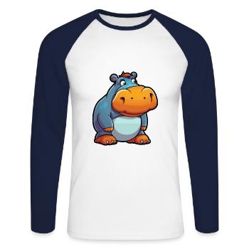 Nilpferd Niedliche Karikatur Kawaii Aquarell Tier Haustier - Unisex Baseballshirt langarm - Weiß/Navy - Vorne - Nik (191cm)