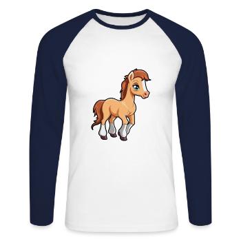 Cheval Mignon Dessin Animé Kawaii Aquarelle Animal De Compagnie - T-shirt baseball manches longues Homme - blanc/marine - Devant - Nik (191cm)