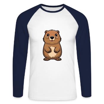 Und täglich grüßt das Murmeltier niedliche Karikatur Kawaii Aquarell Tier Pe - Unisex Baseballshirt langarm - Weiß/Navy - Vorne - Nik (191cm)