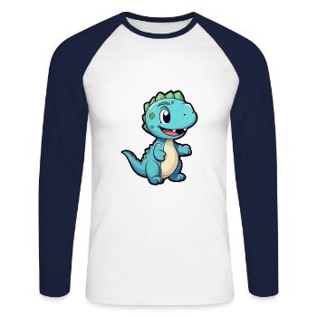 Dinosaur Cute Cartoon Kawaii Watercolor Animal Pet - Unisex Long Sleeve Baseball T-Shirt - white/navy - Front - Nik (191cm)