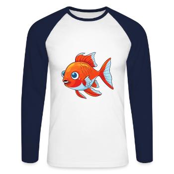 Fisch niedliche Karikatur Kawaii Aquarell Tier Haustier - Unisex Baseballshirt langarm - Weiß/Navy - Vorne - Nik (191cm)