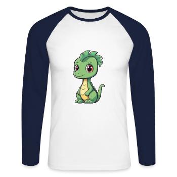Dragon Mignon Dessin Animé Kawaii Aquarelle Animal De Compagnie - T-shirt baseball manches longues Homme - blanc/marine - Devant - Nik (191cm)