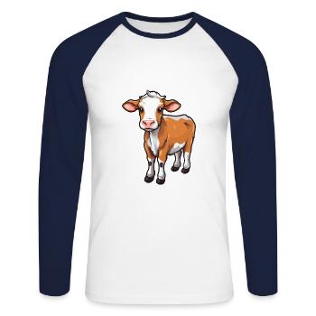 Vache Mignon Dessin Animé Kawaii Aquarelle Animal Animal De Compagnie - T-shirt baseball manches longues Homme - blanc/marine - Devant - Nik (191cm)