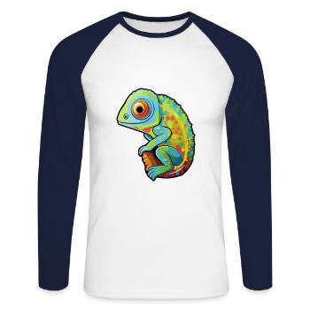 Chameleon Cute Cartoon Kawaii Watercolor Animal Pe - Unisex Long Sleeve Baseball T-Shirt - white/navy - Front - Nik (191cm)