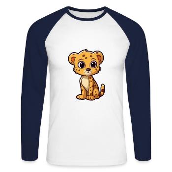 Gepard Niedliche Karikatur Kawaii Aquarell Tier Haustier - Unisex Baseballshirt langarm - Weiß/Navy - Vorne - Nik (191cm)