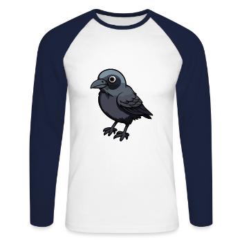Corbeau mignon dessin animé kawaii aquarelle animal animal de compagnie - T-shirt baseball manches longues Homme - blanc/marine - Devant - Nik (191cm)