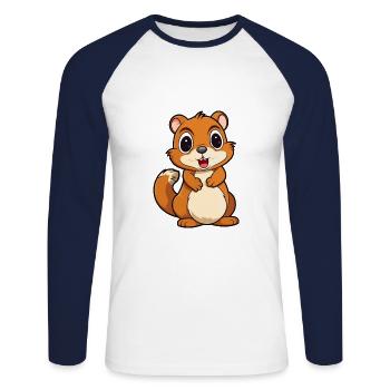 Chipmunk Cute Cartoon Kawaii Watercolor Animal Pet - Unisex Long Sleeve Baseball T-Shirt - white/navy - Front - Nik (191cm)