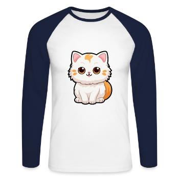Katze niedliche Karikatur Kawaii Aquarell Tier Haustier - Unisex Baseballshirt langarm - Weiß/Navy - Vorne - Nik (191cm)