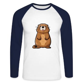 Beaver Cute Cartoon Kawaii Watercolor Animal Pet - Unisex Long Sleeve Baseball T-Shirt - white/navy - Front - Nik (191cm)