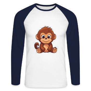 Orang-outan mignon dessin animé kawaii aquarelle Animal Pe - T-shirt baseball manches longues Homme - blanc/marine - Devant - Nik (191cm)
