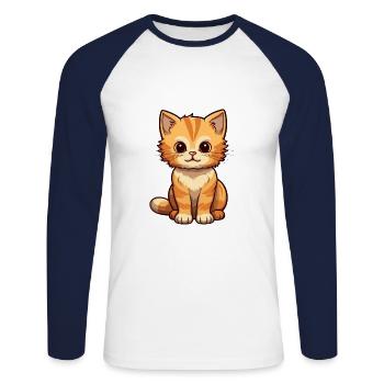 Katze niedliche Karikatur Kawaii Aquarell Tier Haustier - Unisex Baseballshirt langarm - Weiß/Navy - Vorne - Nik (191cm)
