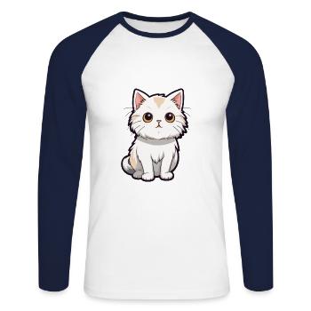 Katze niedliche Karikatur Kawaii Aquarell Tier Haustier - Unisex Baseballshirt langarm - Weiß/Navy - Vorne - Nik (191cm)