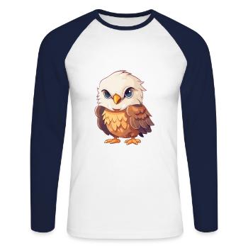 Aigle Mignon Dessin Animé Kawaii Aquarelle Animal De Compagnie - T-shirt baseball manches longues Homme - blanc/marine - Devant - Nik (191cm)