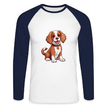 Welsh Springer Épagneul Chien Mignon Dessin Animé Kawaii Wat - T-shirt baseball manches longues Homme - blanc/marine - Devant - Nik (191cm)