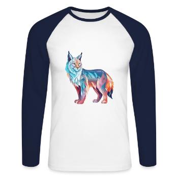 Lynx Colorful Watercolor Cartoon Kawaii Animal - Unisex Long Sleeve Baseball T-Shirt - white/navy - Front - Nik (191cm)