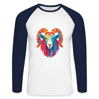 Chèvre Aquarelle Colorée Dessin Animé Kawaii Animal - T-shirt baseball manches longues Homme - blanc/marine - Devant - Nik (191cm)