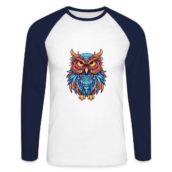 Hibou Aquarelle Colorée Dessin Animé Kawaii Animal - T-shirt baseball manches longues Homme - blanc/marine - Devant - Nik (191cm)