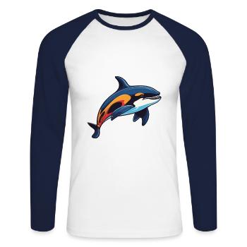Orca Colorful Watercolor Cartoon Kawaii Animal - Unisex Long Sleeve Baseball T-Shirt - white/navy - Front - Nik (191cm)
