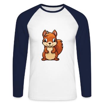 Squirrel Cute Cartoon Kawaii Watercolor Animal Pet - Unisex Long Sleeve Baseball T-Shirt - white/navy - Front - Nik (191cm)