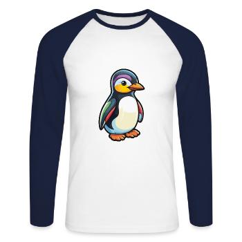 Pinguin Niedliche Karikatur Kawaii Aquarell Tier Haustier - Unisex Baseballshirt langarm - Weiß/Navy - Vorne - Nik (191cm)