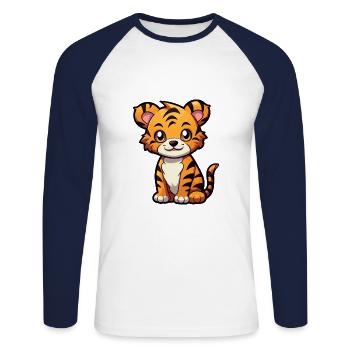 Tiger Cute Cartoon Kawaii Watercolor Animal Pet - Unisex Long Sleeve Baseball T-Shirt - white/navy - Front - Nik (191cm)
