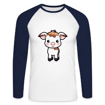 Vache Mignon Dessin Animé Kawaii Aquarelle Animal Animal De Compagnie - T-shirt baseball manches longues Homme - blanc/marine - Devant - Nik (191cm)