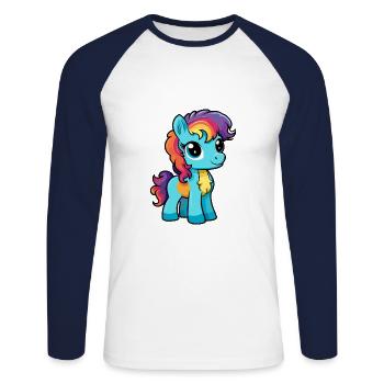 Ponny Mignon Dessin Animé Kawaii Aquarelle Animal De Compagnie - T-shirt baseball manches longues Homme - blanc/marine - Devant - Nik (191cm)