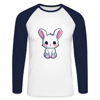 Rabbit Cute Cartoon Kawaii Watercolor Animal Pet - Unisex Long Sleeve Baseball T-Shirt - white/navy - Front - Nik (191cm)